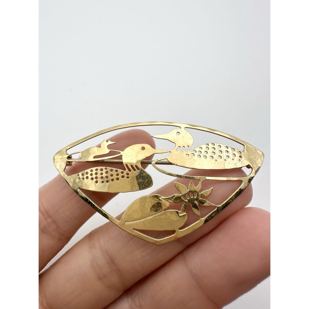 Wild Bryde Gold Tone Duck Brooch Pin Lily Pad
